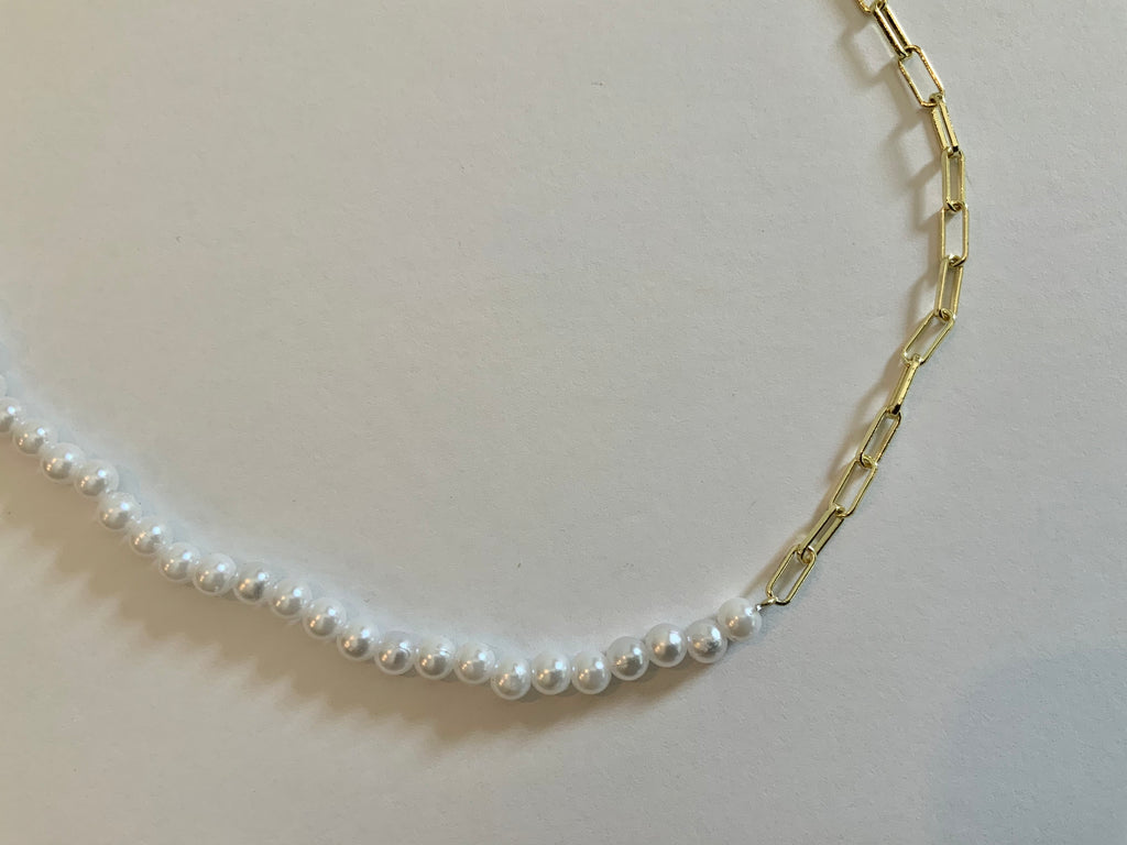 A Little Of Both Necklace Paperclip Pearl